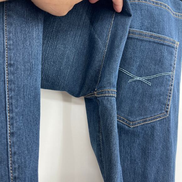 Eddie Bauer 14 / 32 LONG Dark Wash Blue Jeans Straight Leg Stretch SU5098 - Picture 7 of 11